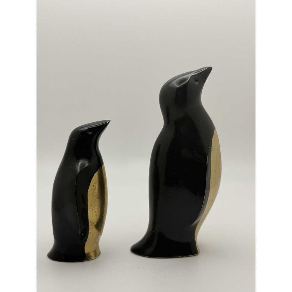 2 x Brass Penguins. Black‎ Lacquered. Cute, 1940's